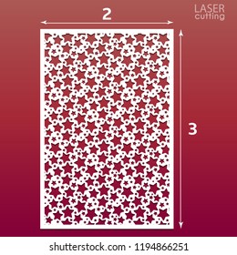 Laser cut panel with pattern of stars, template for laser cutting or wood carving, cutout paper decorative element, elegant vector background for wedding invitation card, vector eps 10.