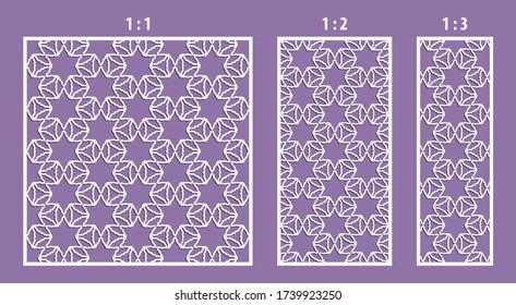 Laser cut panel. Ratio 1:1, 1:2, 1:3. Decorative cutout silhouette with geometric arabic pattern, suitable for printing invitations, laser cutting engraving stencil, wood and metal decorations