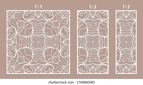 Laser cut panel. Ratio 1:1, 1:2, 1:3. Decorative cutout silhouette with geometric arabic pattern, suitable for printing invitations, laser cutting engraving stencil, wood and metal decorations