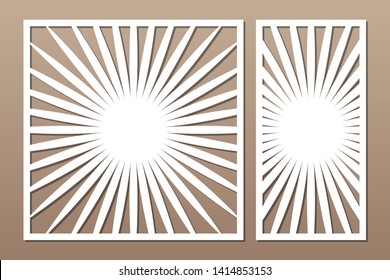 Laser cut panel. Set decorative card for cutting. Geometry line art pattern. Ratio 1:2, 1:1. Vector illustration.