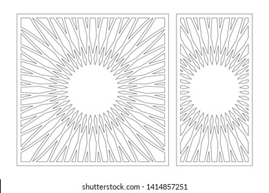 Laser cut panel. Set decorative card for cutting. Flower mandala mandala pattern. Ratio 1:1, 1:2. Vector illustration.