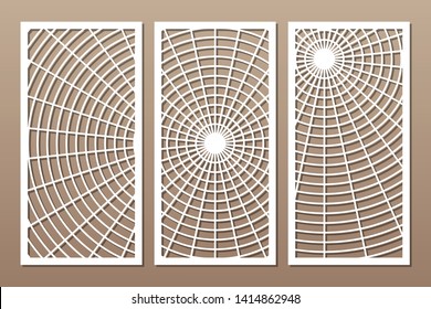 Laser cut panel. Set decorative card for cutting. Halloween spider web mandala pattern. Ratio 1:1. Vector illustration.