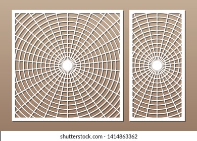 Laser cut panel. Set decorative card for cutting. Geometry line art pattern. Ratio 1:2, 1:1. Vector illustration.