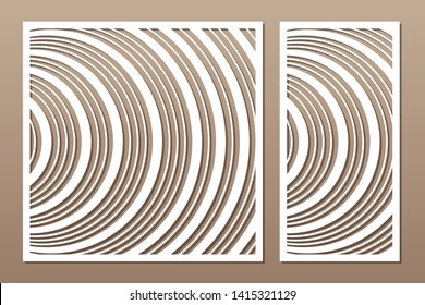 Laser cut panel. Set decorative card for cutting. Geometric Wave pattern. Ratio 1:2, 1:1. Vector illustration.