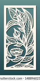 Laser cut panel template, anstract floral pattern. Stencil for wood or metal cutting, carving, paper art, fretwork. Card background decoration, interior design. Vector illustration