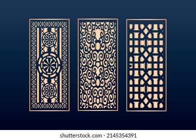 Laser cut panel template set with islamic pattern, Decorative laser cut panels template with abstract texture.dxf geometric and floral 