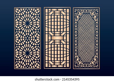 Laser cut panel template set with islamic pattern, Decorative laser cut panels template with abstract texture.dxf geometric and floral 
