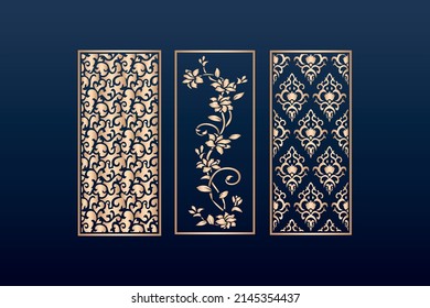 Laser cut panel template set with islamic pattern, Decorative laser cut panels template with abstract texture.dxf geometric and floral 