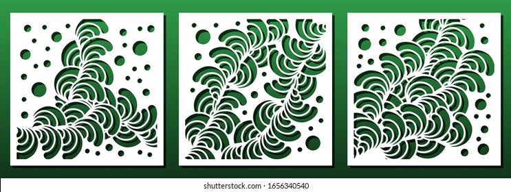 Plantillas de panel de corte láser con un patrón floral geométrico abstracto. Corte de madera o metal, esténcil, papel, diseño interior. Ilustración del vector