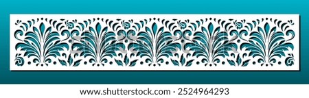 Laser cut panel, wall art decor, cnc stencil. Papercut, bookmark or decorative background.  Room interior, privacy screen. Oriental floral pattern. Vector illustration