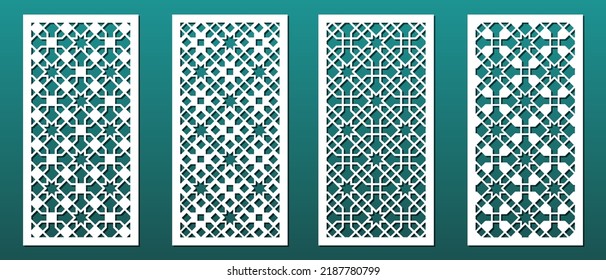 Laser cut panels, islamic arabian design pattern, geometric ornament. Home decor, wall art, papercut background, die stencil, decorative tile screen. Vector illustration