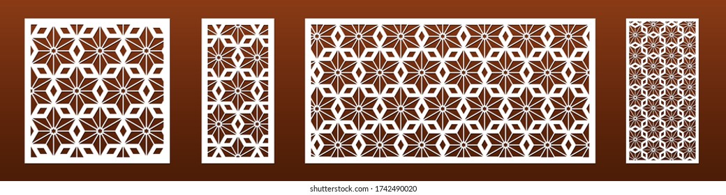 Laser cut panels with modern abstract geometric pattern. For interior home design, room dividers, privacy screen, wall art. Cnc cutting files, metal, glass or wood decoration. Vector illustration.