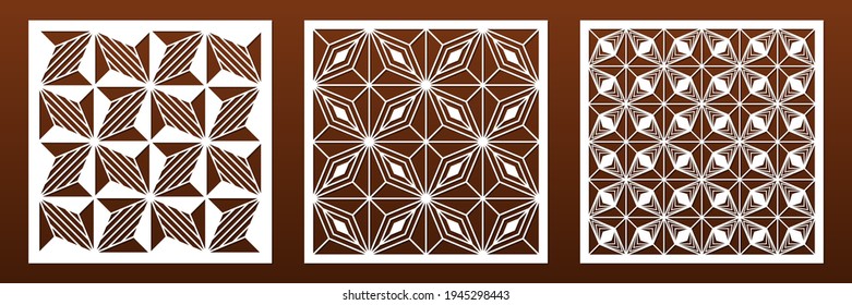 Laser cut panels with modern abstract geometric pattern. CNC cutting or carving. Home interior design, room dividers, privacy screens, wall art, card background decoration. Vector illustration