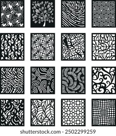 Laser cut panels, patterns, laser cut files, geometric panel, lightburn laser cut panel files, floral and plant motifs, Template for plotter laser cutting of paper, metal engraving.