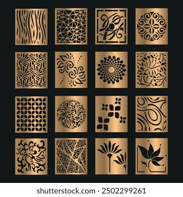 Laser cut panels, patterns, laser cut files, geometric panel, lightburn laser cut panel files, floral and plant motifs, Template for plotter laser cutting of paper, metal engraving.
