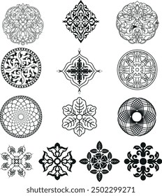 Laser cut panels, patterns, laser cut files, geometric panel, lightburn laser cut panel files, floral and plant motifs, Template for plotter laser cutting of paper, metal engraving.