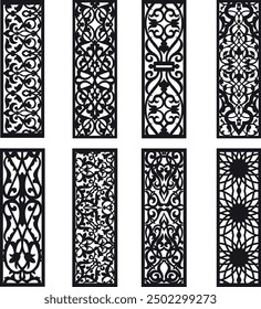 Laser cut panels, patterns, laser cut files, geometric panel, lightburn laser cut panel files, floral and plant motifs, Template for plotter laser cutting of paper, metal engraving.