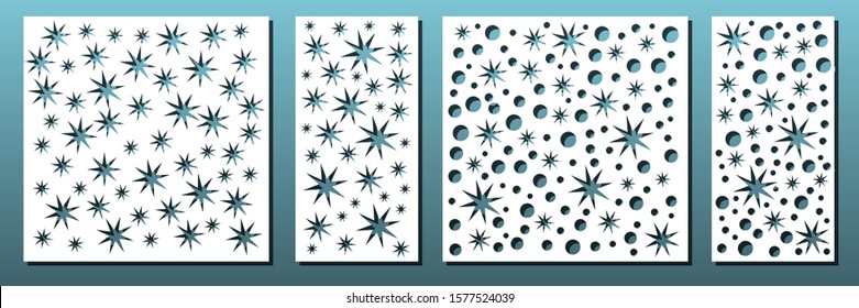 Laser cut panels. Set of templates with geometric pattern. For metal cutting stencil, paper art, wood carving, panel decor, card background design. Vector illustration