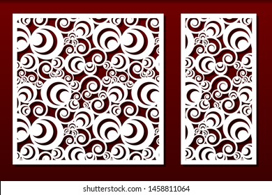 Laser cut panels. Stencil for fretwork, wood or metal decorative cutout, paper art templates.  For interior decoration, cards, engraving or carving. Abstract  design, geometric pattern, vector set