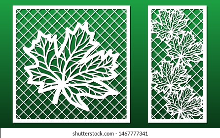 Laser cut panels. Stencil for fretwork, wood or metal decorative cutout, paper art templates.  For interior decoration, cards, engraving or carving. Floralt  design with maple leaves