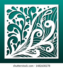 Laser cut panels template, abstract floral pattern for metal cutting, wood carving, fretwork stencil, paper art.  For interior design, card decoration, engraving. Vector illustration