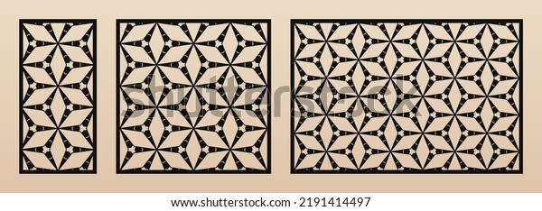 Laser cut panels. Vector design with abstract
geometric pattern, halftone dots, circles, diagonal gradient
transition. Elegant template for cnc cutting of wood, metal,
plastic. Aspect ratio 1:1,
1:2
