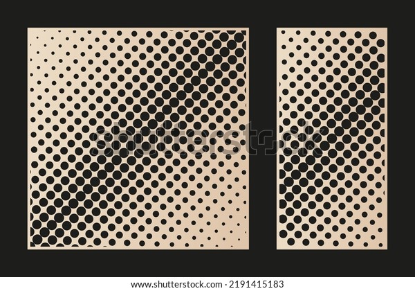 Laser cut panels. Vector design with abstract\
geometric pattern, halftone dots, circles, diagonal gradient\
transition. Elegant template for cnc cutting of wood, metal,\
plastic. Aspect ratio 1:1,\
1:2