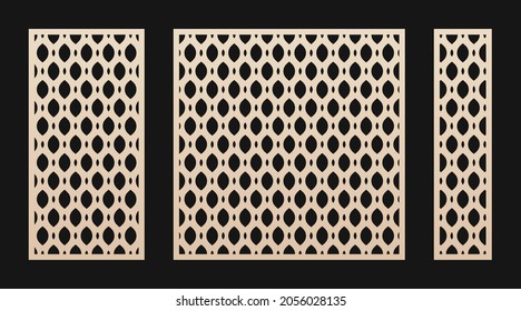 Laser cut panels. Vector template, abstract geometric pattern in Oriental style. Elegant grid, mesh, lattice ornament. Decorative stencil for laser cutting of wood, metal. Aspect ratio 1:2, 1:1, 1:4