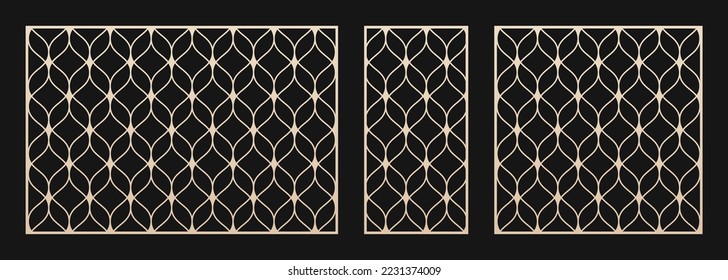 Laser cut panels. Vector template, abstract geometric pattern in Oriental style. Delicate grid, mesh, lattice ornament. Decorative stencil for laser cutting of wood, metal. Aspect ratio 3:2, 1:2, 1:1