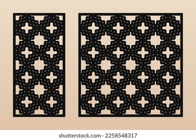 Laser cut panels. Vector template, abstract geometric pattern with wavy lines, curved grid, mesh, lattice ornament. Decorative stencil for laser cutting of wood, metal, paper. Aspect ratio 1:2, 1:1