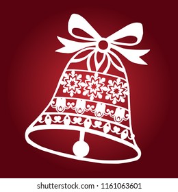 Laser cut paper christmas bell decoration vector design. Merry Christmas Greeting Card. Christmas bell for wood carving, paper cutting and christmas decorations.