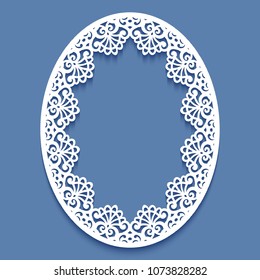 Laser cut paper lace frame, vector illustration. Ornamental cutout photo frame with pattern. Abstract vintage background. Element for wedding invitation and greeting card.