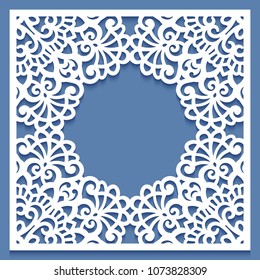 Laser cut paper lace frame, vector illustration. Ornamental cutout photo frame with pattern. Abstract vintage background. Element for wedding invitation and greeting card.