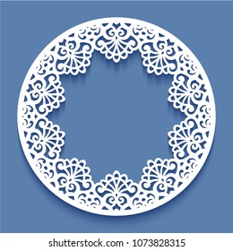 Laser cut paper lace frame, vector illustration. Ornamental cutout photo frame with pattern. Abstract vintage background. Element for wedding invitation and greeting card.