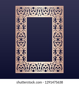 Laser cut paper lace frame, vector illustration. Ornamental cutout photo frame with pattern. Abstract vintage background. Element for wedding invitation and greeting card.