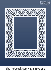 Laser cut paper lace frame, vector illustration. Ornamental cutout photo frame with pattern. Abstract vintage background. Element for wedding invitation and greeting card.