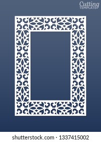 Laser cut paper lace frame, vector illustration. Ornamental cutout photo frame with pattern. Abstract vintage background. Element for wedding invitation and greeting card.