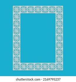 Laser cut paper lace frame, vector illustration. Ornamental cutout photo frame with pattern. Abstract vintage background. Element for wedding invitation and greeting card.