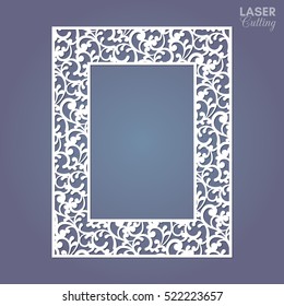 Laser cut paper lace frame, vector illustration. Ornamental cutout photo frame with pattern. Abstract vintage background. Element for wedding invitation and greeting card.