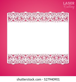 Laser cut paper lace frame, vector illustration. Ornamental cutout photo frame with pattern. Abstract vintage background. Template for wedding invitation and greeting card.