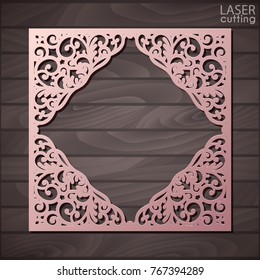 Laser cut paper lace frame, vector illustration. Ornamental cutout photo frame with pattern. Abstract vintage background. Element for wedding invitation and greeting card.