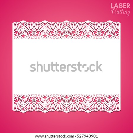 Laser cut paper lace frame, vector illustration. Ornamental cutout photo frame with pattern. Abstract vintage background. Template for wedding invitation and greeting card.