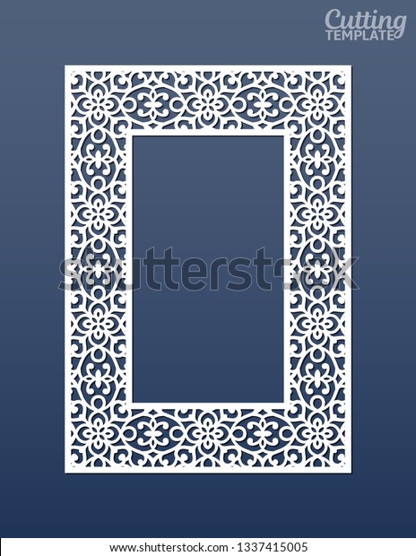 Laser cut paper\
lace frame, vector illustration. Ornamental cutout photo frame with\
pattern. Abstract vintage background. Element for wedding\
invitation and greeting\
card.