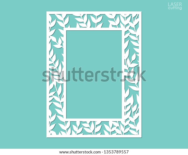 Laser cut paper\
lace frame, vector illustration. Ornamental cutout photo frame with\
pattern of leaves. Abstract vintage background. Element for wedding\
invitation and greeting\
card.