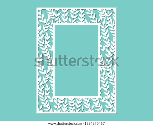 Laser cut paper\
lace frame, vector illustration. Ornamental cutout photo frame with\
pattern of leaves. Abstract vintage background. Element for wedding\
invitation and greeting\
card.