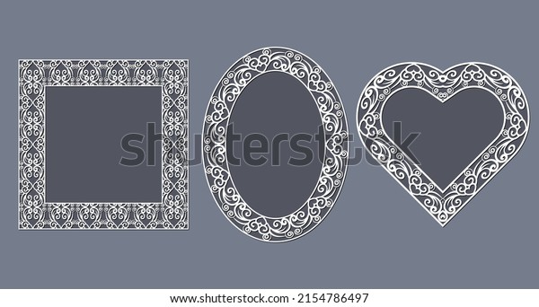 Laser cut paper lace frame, illustration.\
ornamental cutout photo frame with\
pattern