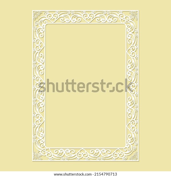 Laser cut paper lace\
frame, vector illustration. Ornamental cutout photo frame with\
pattern. Abstract vintage background. Element for wedding\
invitation and greeting\
card