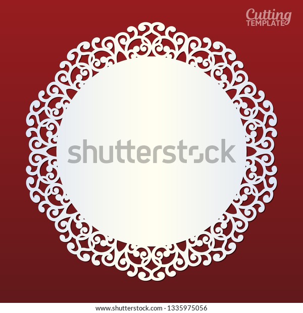 Laser cut paper\
lace round frame, vector illustration. Ornamental cutout photo\
frame with pattern. Abstract vintage background. Element for\
wedding invitation and greeting\
card.