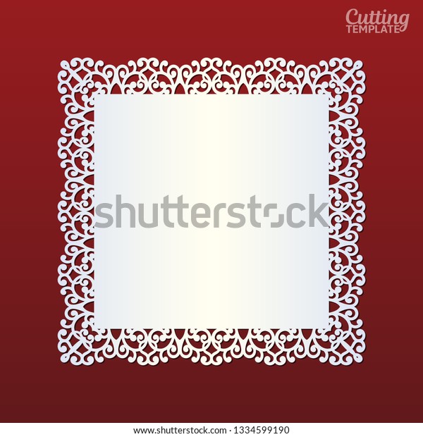 Laser cut paper\
lace square frame, vector illustration. Ornamental cutout photo\
frame with pattern. Abstract vintage background. Element for\
wedding invitation and greeting\
card.