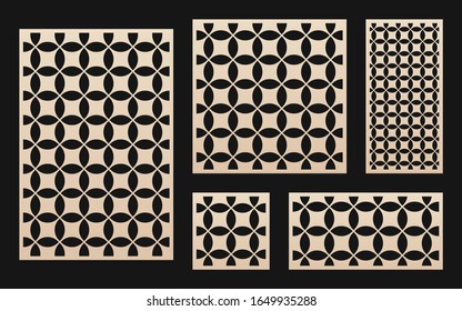 Laser cut pattern collection. Vector stencil with abstract geometric pattern, grid ornament in oriental style. Template for laser cutting, wooden panel, metal, engraving. Aspect ratio 1:1, 1:2, 3:2